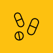 An icon with pills on a yellow background